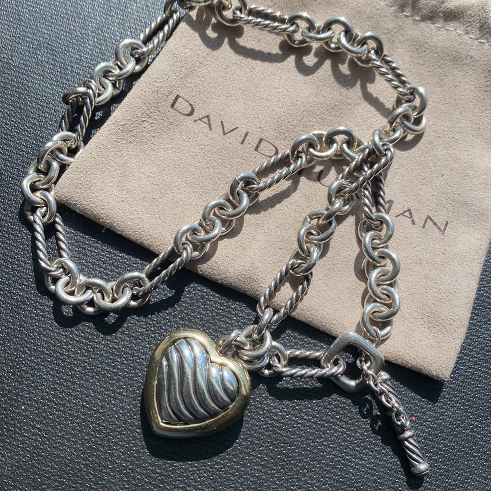 David Yurman Silver and Gold Heart Necklace